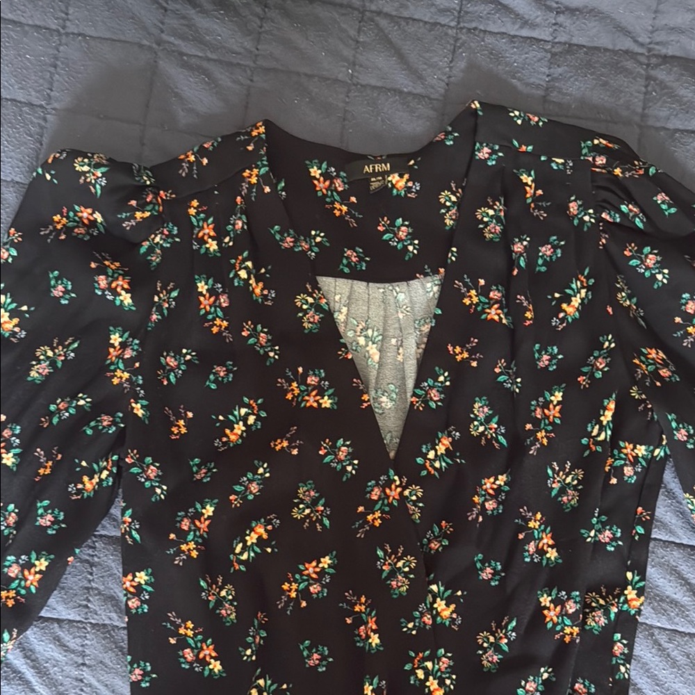 AFRM Floral Black Deep V Body Suit Blouse
